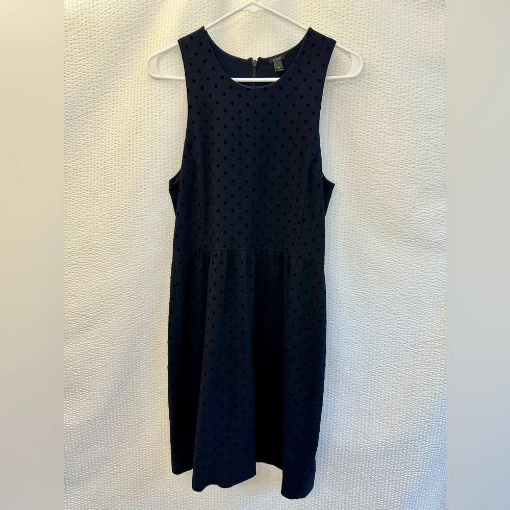 J.Crew Black Velvet Polka Dot Fit & Flare Sleeveless Dress Medium Stretch